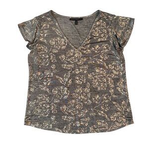 White House Black Market Metallic Top Flutter Short Sleeve XL Grey Gold